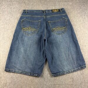 VTG Y2K Baggy Jean Shorts 40 Blue Embroidered Hip Hop Skater Pinkman Southpole